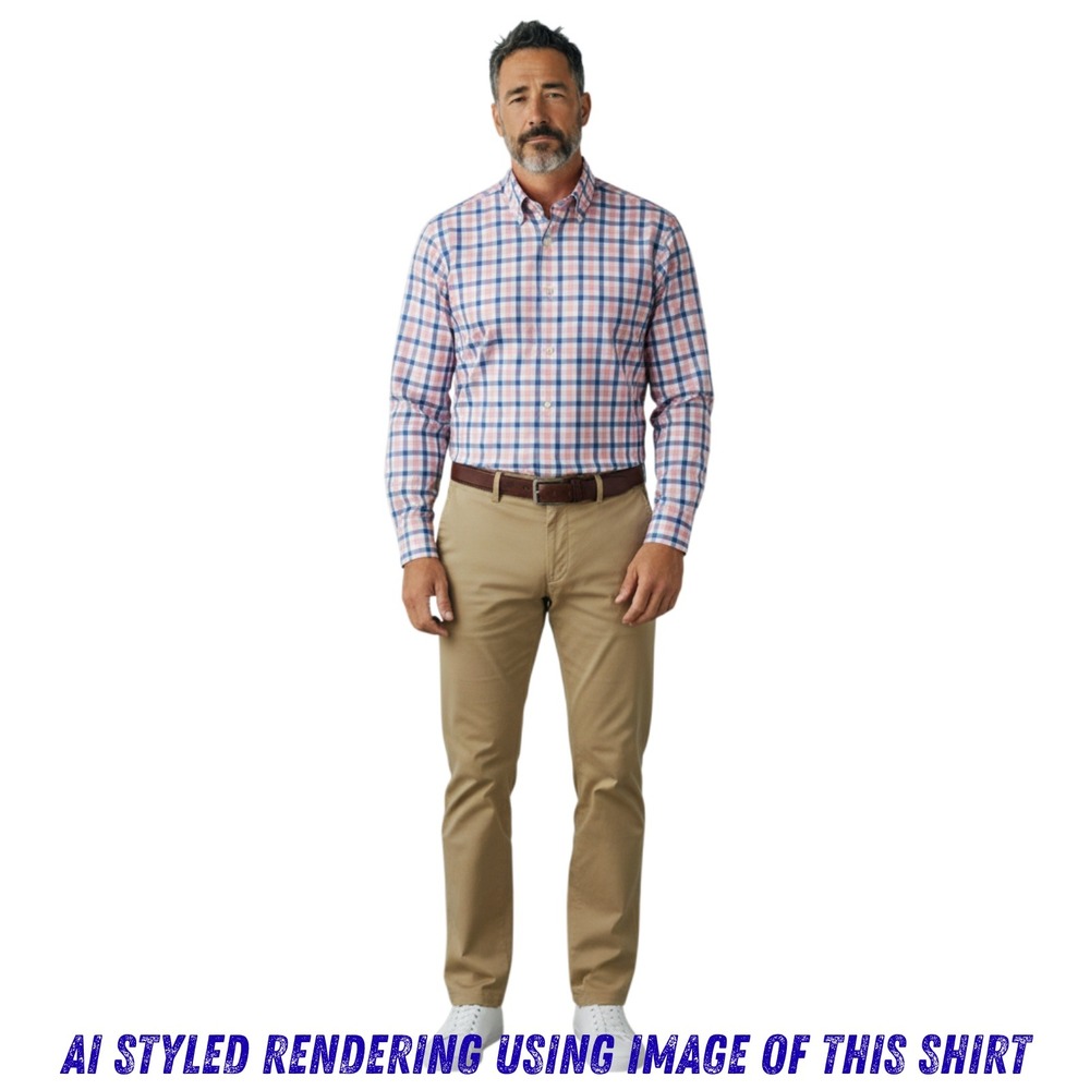 TM Lewin‎ Mens 14.5 x 33.5 Dress Shirt Slim Fit Gingham Check Pink Blue Casual